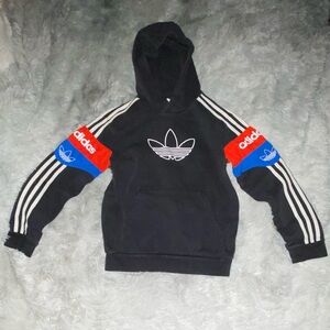 Adidas Black Hoodie with Red and Blue Sleeves